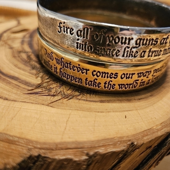 Song Lyrics Bracelets Two Stamped Metal Bangles Born To Be Wild - Picture 8 of 13
